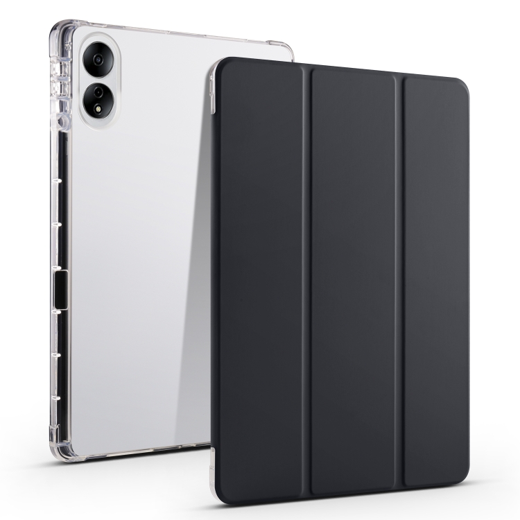 

For Honor MagicPad 13 inch 3-folding Transparent TPU Smart Leather Tablet Case(Black)