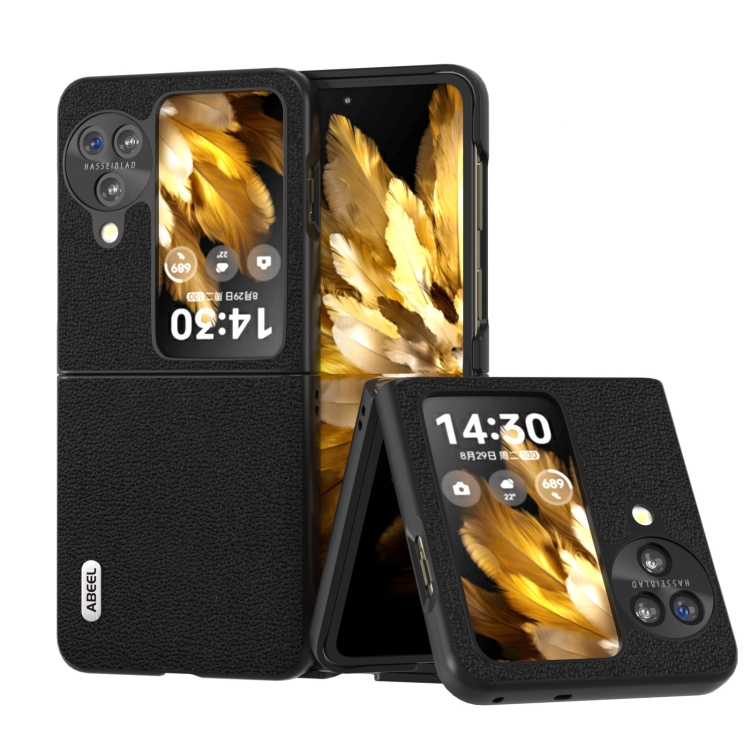 

For OPPO Find N3 Flip ABEEL Genuine Leather Luolai Series Phone Case(Black)
