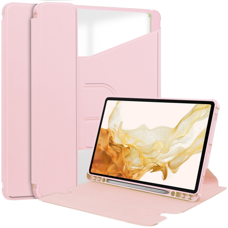 

For Samsung Galaxy Tab S9+ 360 Rotation Transparent Smart Leather Case(Pink)