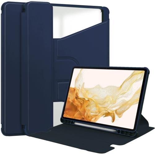

For Samsung Galaxy Tab S9+ 360 Rotation Transparent Smart Leather Case(Dark Blue)