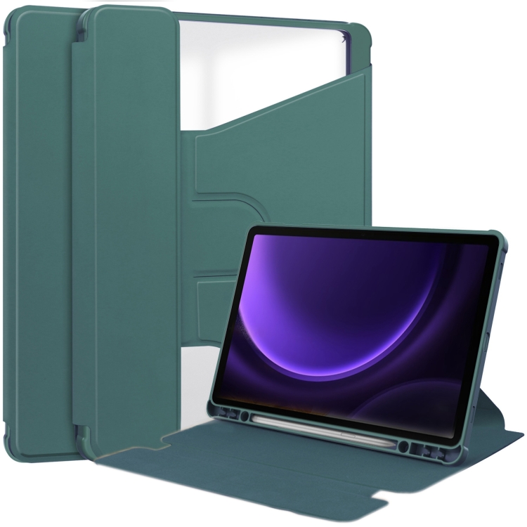 

For Samsung Galaxy Tab S9 FE 360 Rotation Transparent Smart Leather Case(Dark Green)