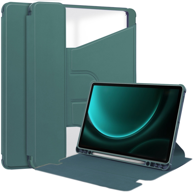 

For Samsung Galaxy Tab S9 FE+ 360 Rotation Transparent Smart Leather Case(Dark Green)