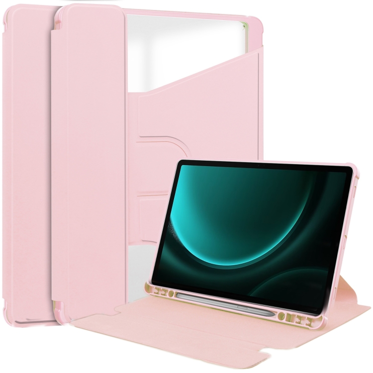 

For Samsung Galaxy Tab S9 FE+ 360 Rotation Transparent Smart Leather Case(Pink)