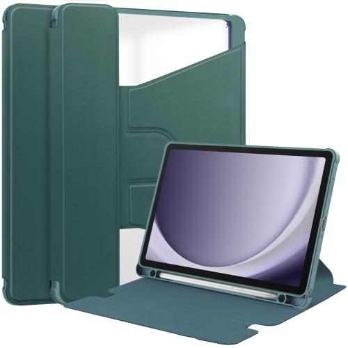 

For Samsung Galaxy Tab A9+ 360 Rotation Transparent Smart Leather Case(Dark Green)