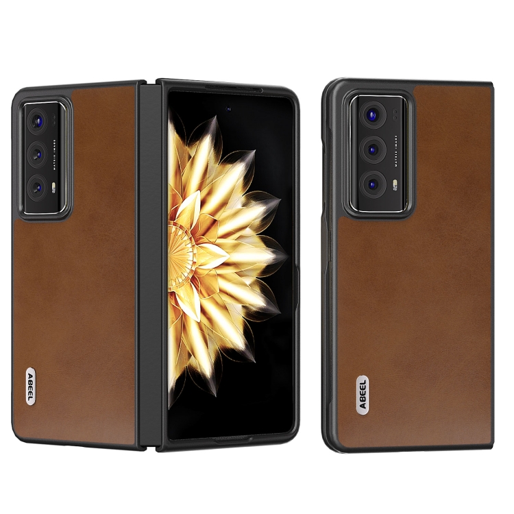 

For Honor Magic V2 Two-color Calf Texture PU Phone Case(Brown)