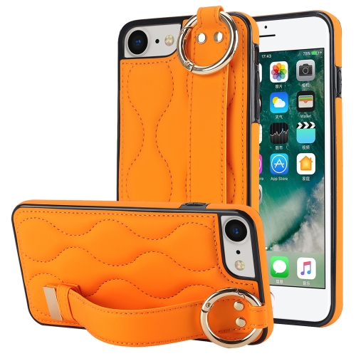 

For iPhone 7 / 8 Non-slip Full Coverage Ring PU Phone Case with Wristband(Orange)