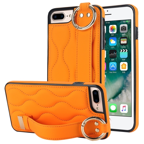 

For iPhone 7 Plus / 8 Plus Non-slip Full Coverage Ring PU Phone Case with Wristband(Orange)