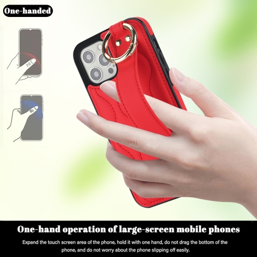 

For iPhone 12 Pro Max Non-slip Full Coverage Ring PU Phone Case with Wristband(Red)