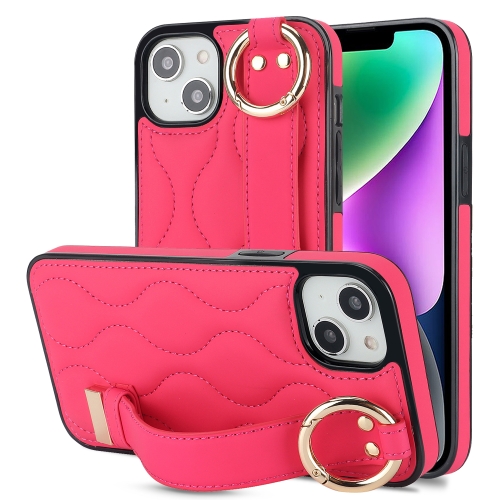 

For iPhone 13 mini Non-slip Full Coverage Ring PU Phone Case with Wristband(Rose Red)