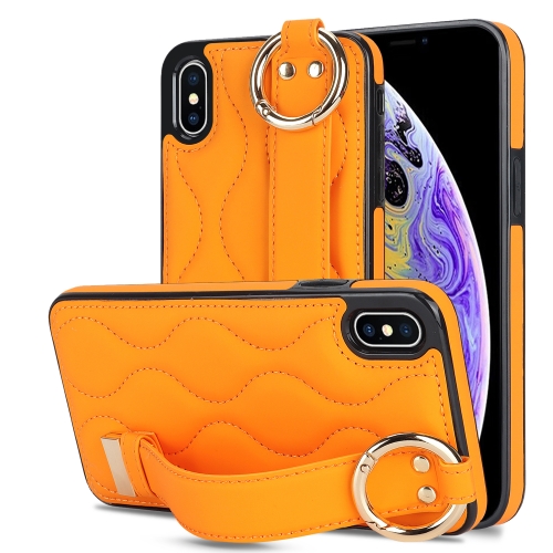 

For iPhone XS Max Non-slip Full Coverage Ring PU Phone Case with Wristband(Orange)