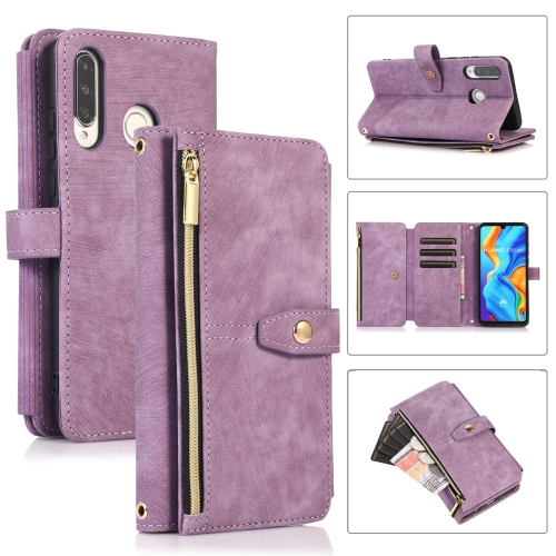 

For Huawei P30 Lite Dream 9-Card Wallet Zipper Bag Leather Phone Case(Purple)
