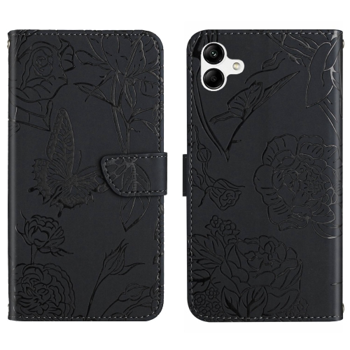 

For Samsung Galaxy A05 Skin Feel Butterfly Embossed Flip Leather Phone Case(Black)