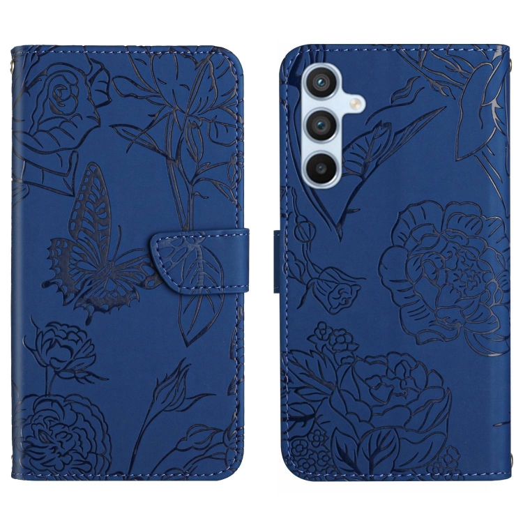 

For Samsung Galaxy A15 Skin Feel Butterfly Embossed Flip Leather Phone Case(Blue)