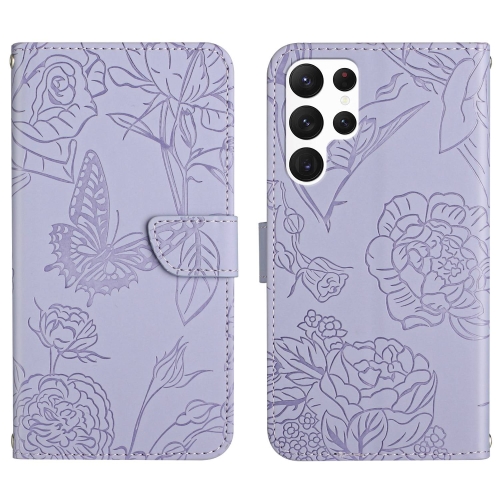 

For Samsung Galaxy S24 Ultra 5G Skin Feel Butterfly Embossed Flip Leather Phone Case(Purple)