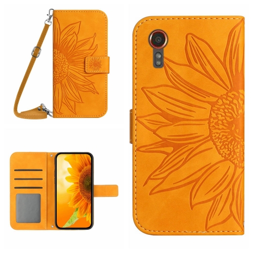 

For Samsung Galaxy Xcover 7 5G Skin Feel Sun Flower Embossed Flip Leather Phone Case with Lanyard(Yellow)