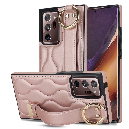 

For Samsung Galaxy Note20 Ultra Non-slip Full Coverage Ring PU Phone Case with Wristband(Rose Gold)