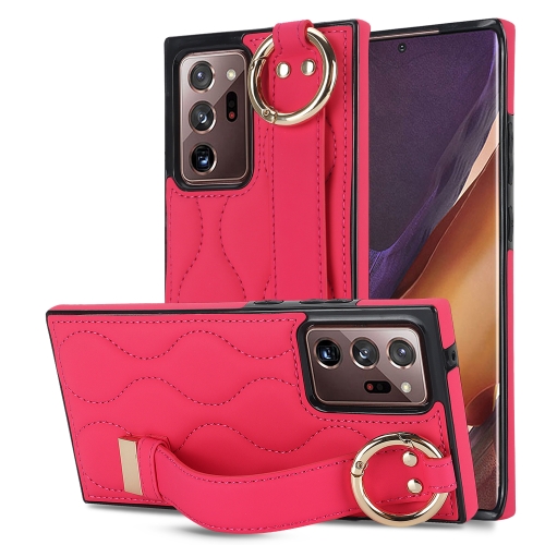 

For Samsung Galaxy Note20 Ultra Non-slip Full Coverage Ring PU Phone Case with Wristband(Rose Red)