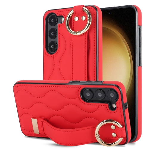 

For Samsung Galaxy S23+ Non-slip Full Coverage Ring PU Phone Case with Wristband(Red)