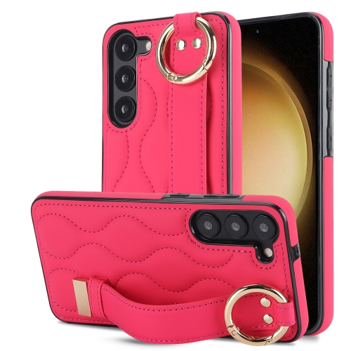 

For Samsung Galaxy S23+ Non-slip Full Coverage Ring PU Phone Case with Wristband(Rose Red)