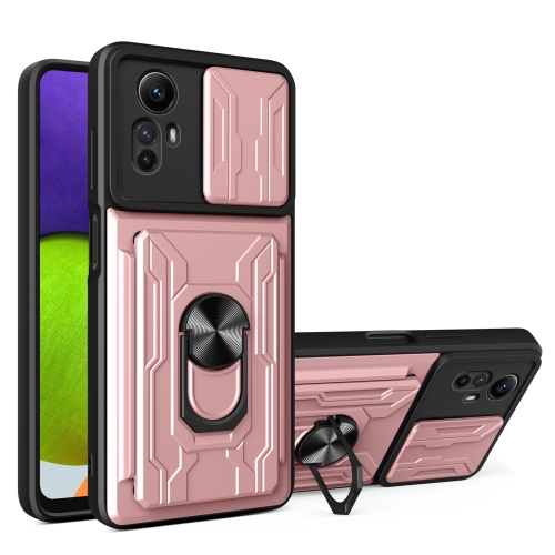 

For Redmi Note 12S 4G Sliding Camshield TPU+PC Phone Case with Card Slot(Rose Gold)