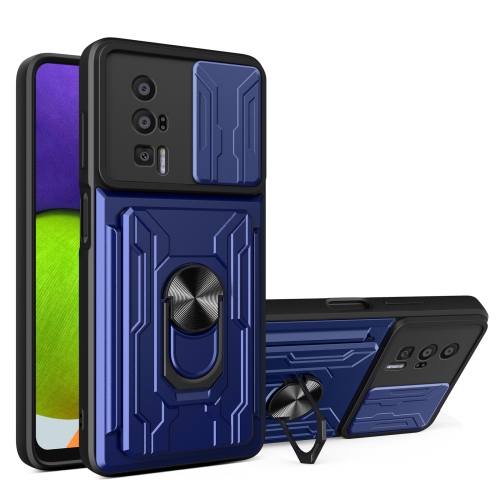 

For Xiaomi Poco F5 Pro / Redmi K60 Sliding Camshield TPU+PC Phone Case with Card Slot(Blue)