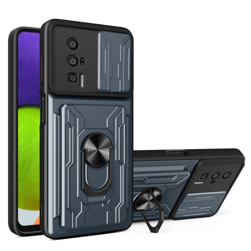 

For Xiaomi Poco F5 Pro / Redmi K60 Sliding Camshield TPU+PC Phone Case with Card Slot(Grey)