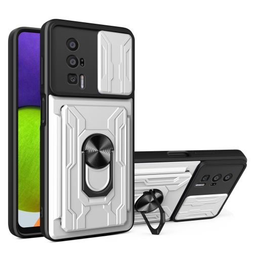 

For Xiaomi Poco F5 Pro / Redmi K60 Sliding Camshield TPU+PC Phone Case with Card Slot(White)