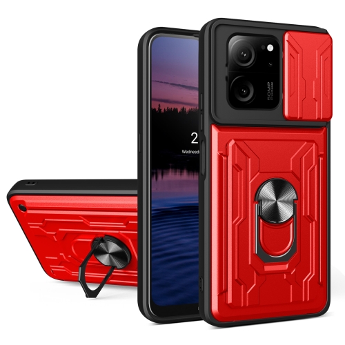 

For Xiaomi 13T/13T Pro/Redmi K60 Ultra Sliding Camshield TPU+PC Phone Case with Card Slot(Red)