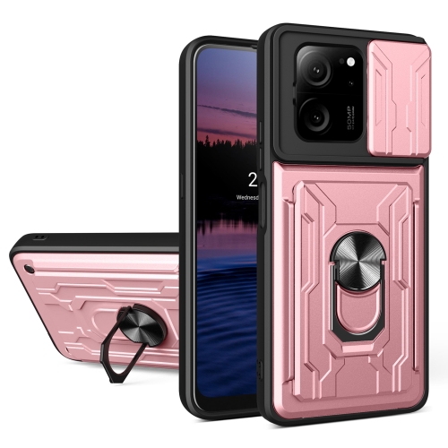 

For Xiaomi 13T/13T Pro/Redmi K60 Ultra Sliding Camshield TPU+PC Phone Case with Card Slot(Rose Gold)