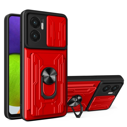 

For Xiaomi Redmi 10 5G Sliding Camshield TPU+PC Phone Case with Card Slot(Red)