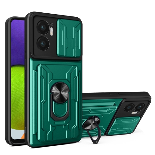 

For Xiaomi Redmi 10 5G Sliding Camshield TPU+PC Phone Case with Card Slot(Dark Green)