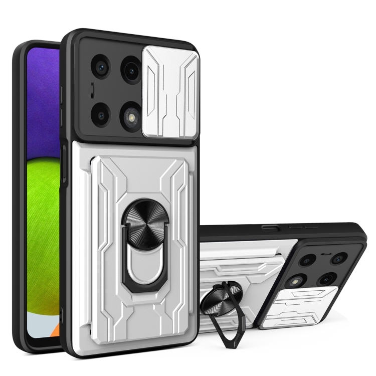 

For Xiaomi Redmi Note 13 Pro 4G Sliding Camshield TPU+PC Phone Case with Card Slot(White)