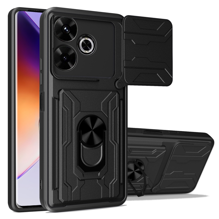 

For Redmi 13 4G Global Sliding Camshield TPU+PC Phone Case with Card Slot(Black)
