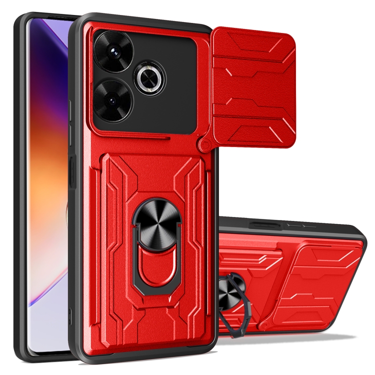 

For Redmi 13 4G Global Sliding Camshield TPU+PC Phone Case with Card Slot(Red)