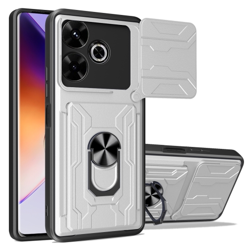 

For Redmi 13 4G Global Sliding Camshield TPU+PC Phone Case with Card Slot(White)
