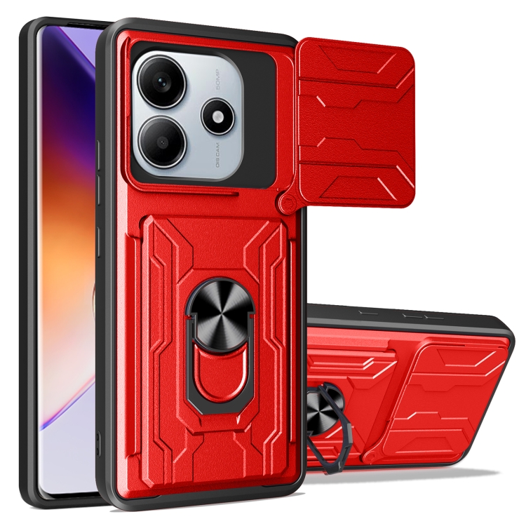 

For Redmi Note 14 5G Sliding Camshield TPU+PC Phone Case with Card Slot(Red)
