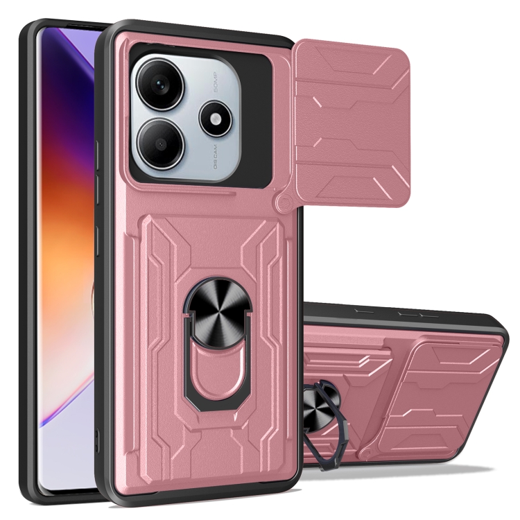

For Redmi Note 14 5G Sliding Camshield TPU+PC Phone Case with Card Slot(Rose Gold)