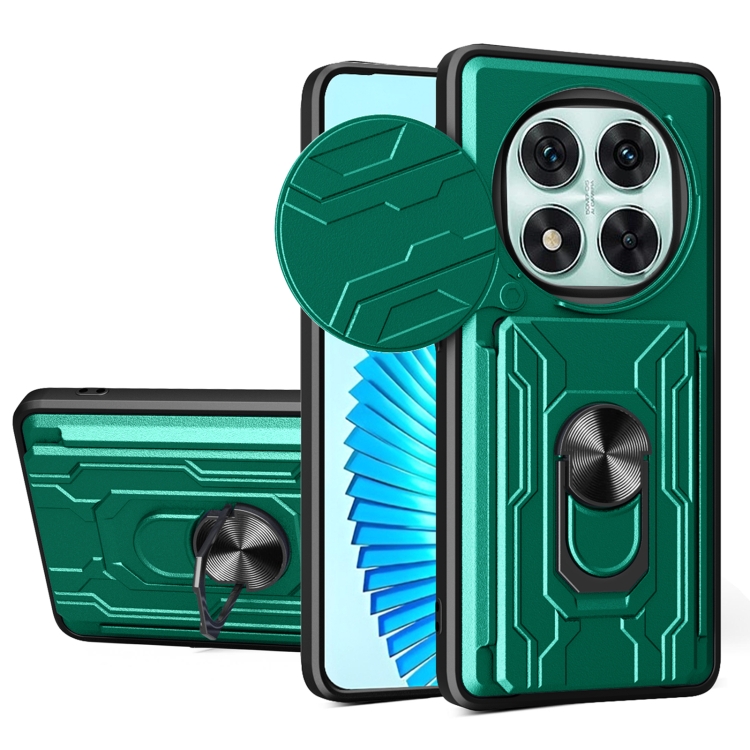 

For Redmi Note 14 Pro 5G Sliding Camshield TPU+PC Phone Case with Card Slot(Dark Green)