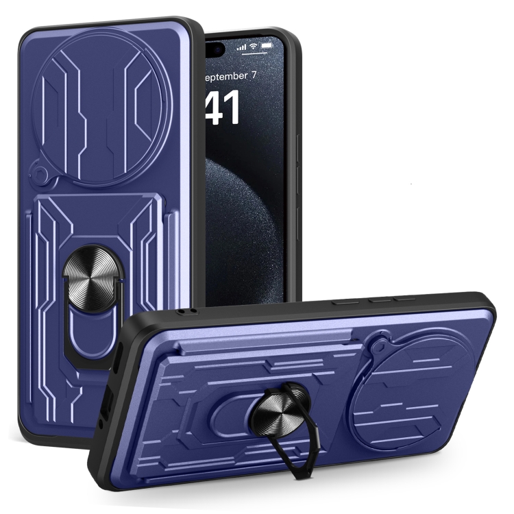 

For Redmi Note 14 Pro+ 5G Sliding Camshield TPU+PC Phone Case with Card Slot(Blue)