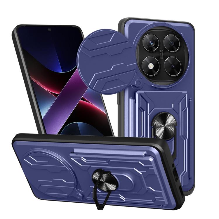 

For Redmi Note 14 Pro 4G Sliding Camshield TPU+PC Phone Case with Card Slot(Blue)