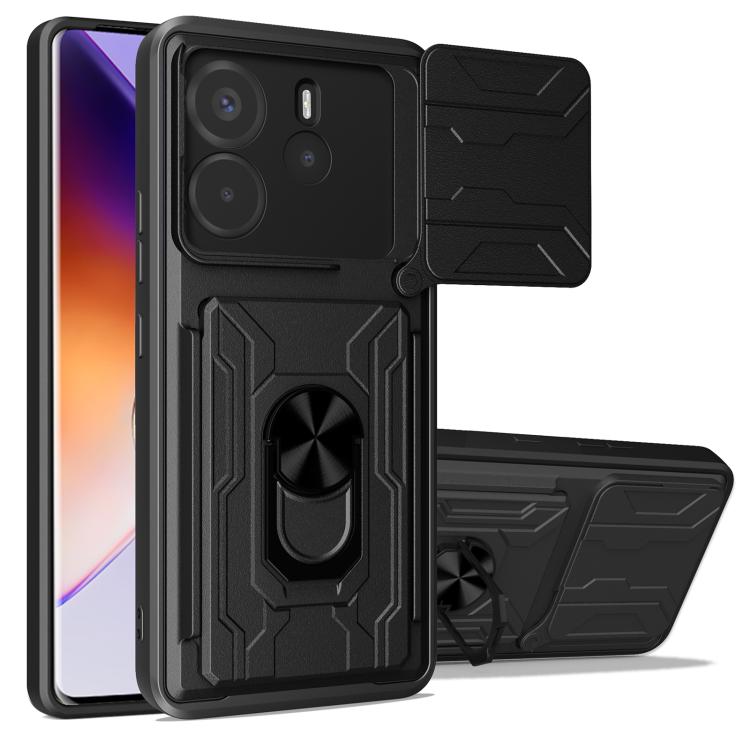 

For Redmi Note 14 4G 163.25mm Sliding Camshield TPU+PC Phone Case with Card Slot(Black)