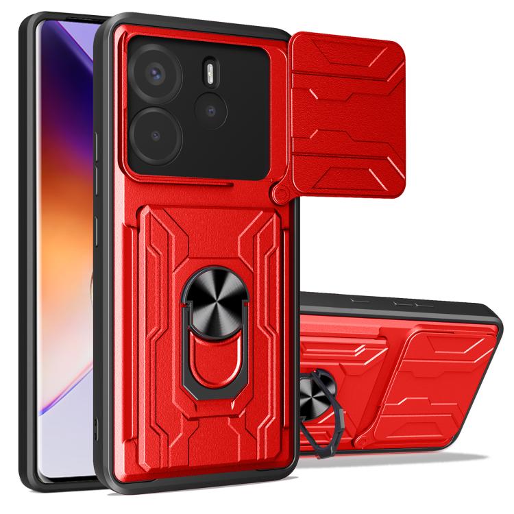 

For Redmi Note 14 4G 163.25mm Sliding Camshield TPU+PC Phone Case with Card Slot(Red)