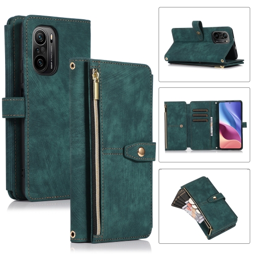 

For Xiaomi Redmi K40 Dream 9-Card Wallet Zipper Bag Leather Phone Case(Green)