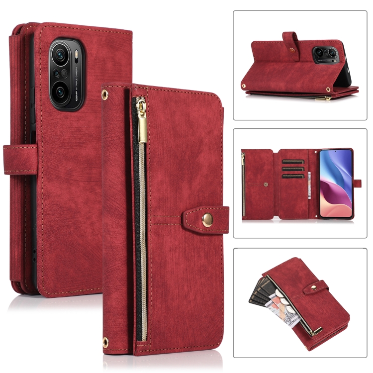 

For Xiaomi Redmi K40 Dream 9-Card Wallet Zipper Bag Leather Phone Case(Red)
