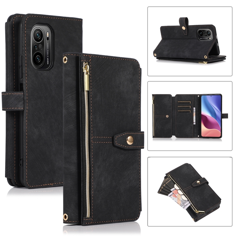 

For Xiaomi Redmi K40 Dream 9-Card Wallet Zipper Bag Leather Phone Case(Black)