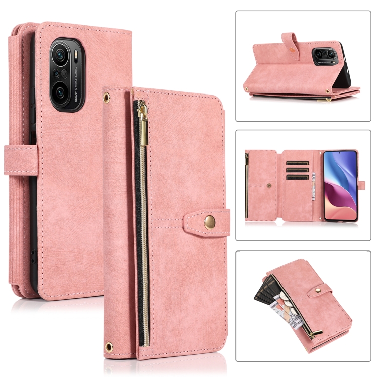 

For Xiaomi Redmi K40 Dream 9-Card Wallet Zipper Bag Leather Phone Case(Pink)