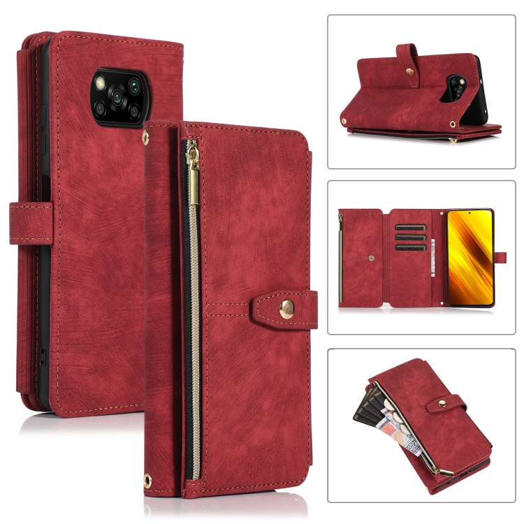 

For Xiaomi Poco X3 NFC Dream 9-Card Wallet Zipper Bag Leather Phone Case(Red)