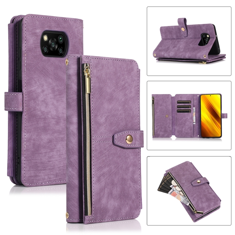 

For Xiaomi Poco X3 NFC Dream 9-Card Wallet Zipper Bag Leather Phone Case(Purple)
