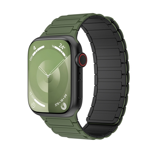 

For Apple Watch Series 6 40mm Magnetic Loop Silicone Watch Band(Army Green Black)