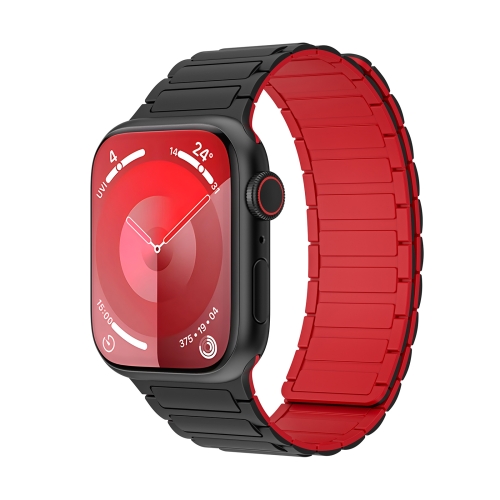 

For Apple Watch 42mm Magnetic Loop Silicone Watch Band(Black Red)